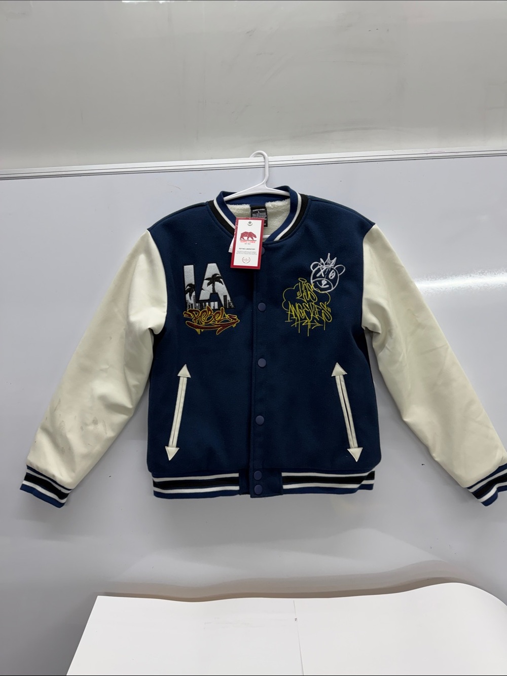 Ring of Fire Navy and Cream Embroidered Varsity Jacket Boys